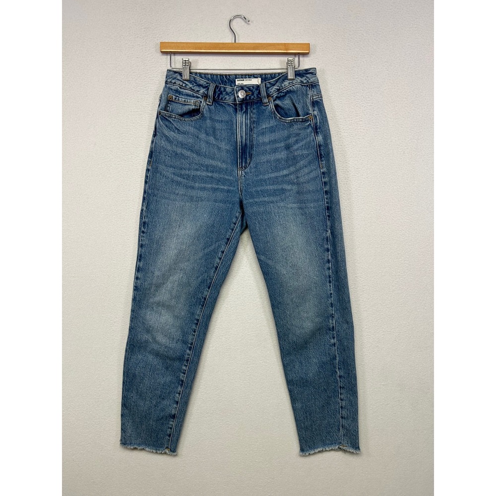 Retro 90s Aesthetic Garage Denim Womens 09/29 Blue High Rise Raw Hem Mom Jeans